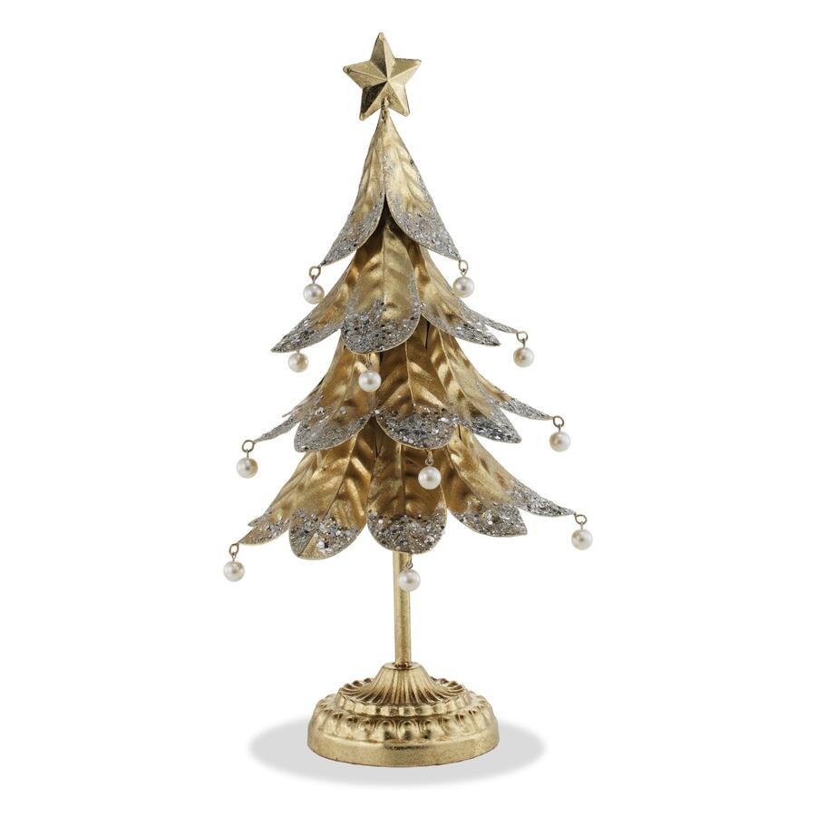Fantin Albero di Natale Decorativo Dorato con Perle e Stella - Metallo, 2 Misure (H48 / H58 cm)