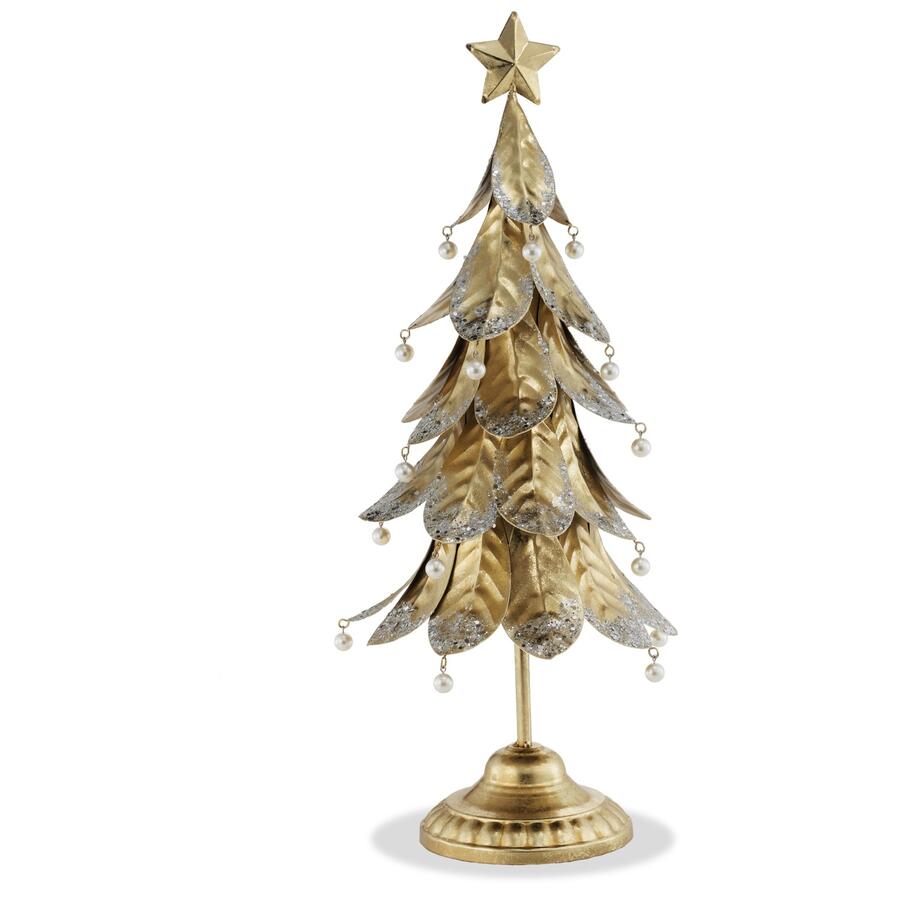 Fantin Albero di Natale Decorativo Dorato con Perle e Stella - Metallo, 2 Misure (H48 / H58 cm)