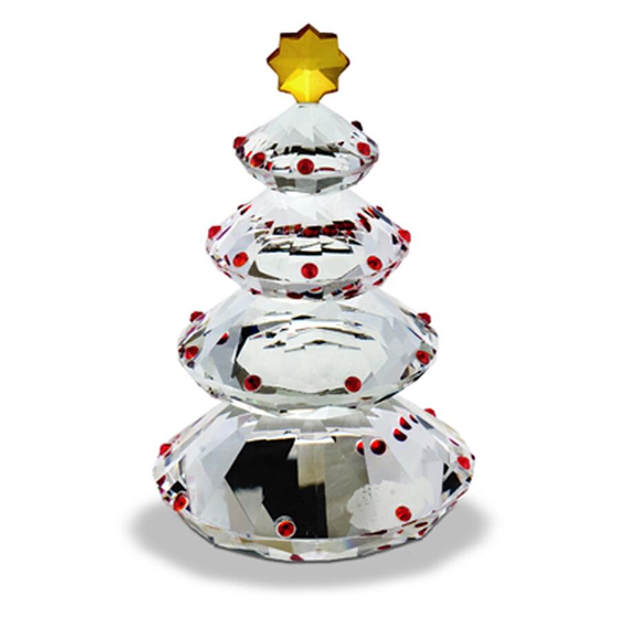 Fantin - Albero di Natale con Strass Rossi in Cristallo, cm 10x10xH16 e 12x12xH21