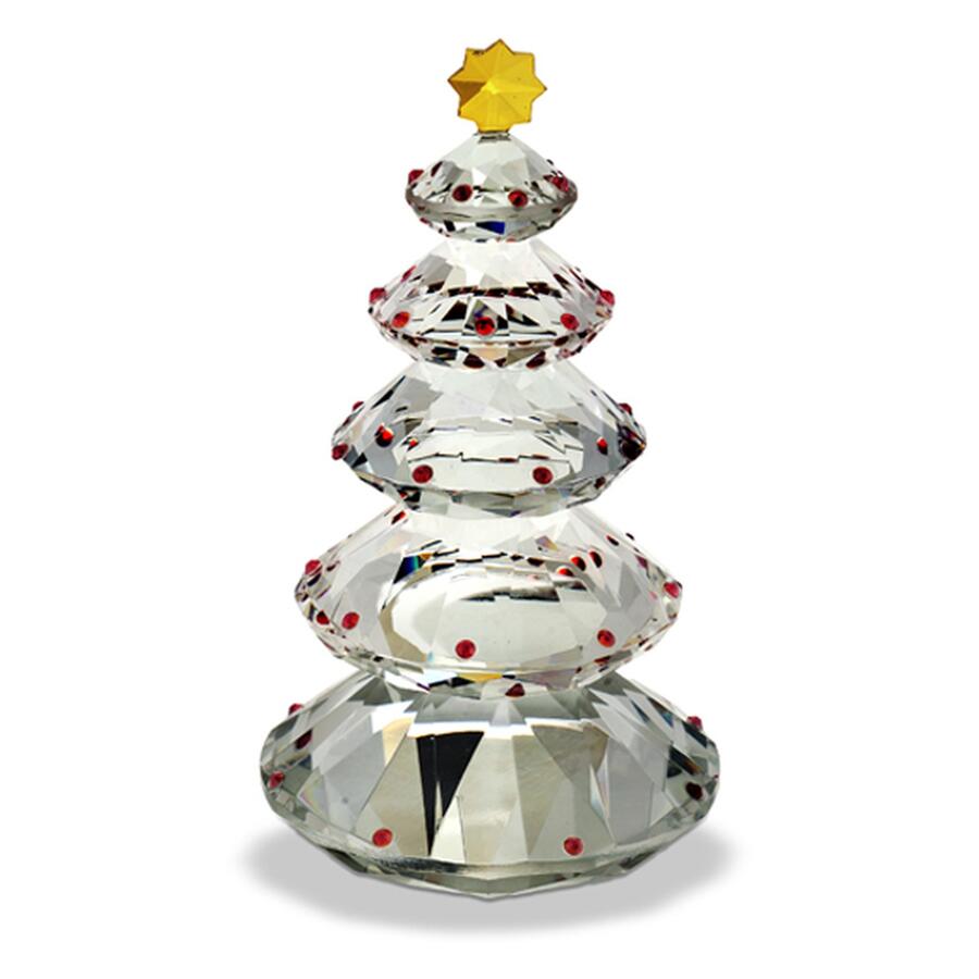 Fantin - Albero di Natale con Strass Rossi in Cristallo, cm 10x10xH16 e 12x12xH21