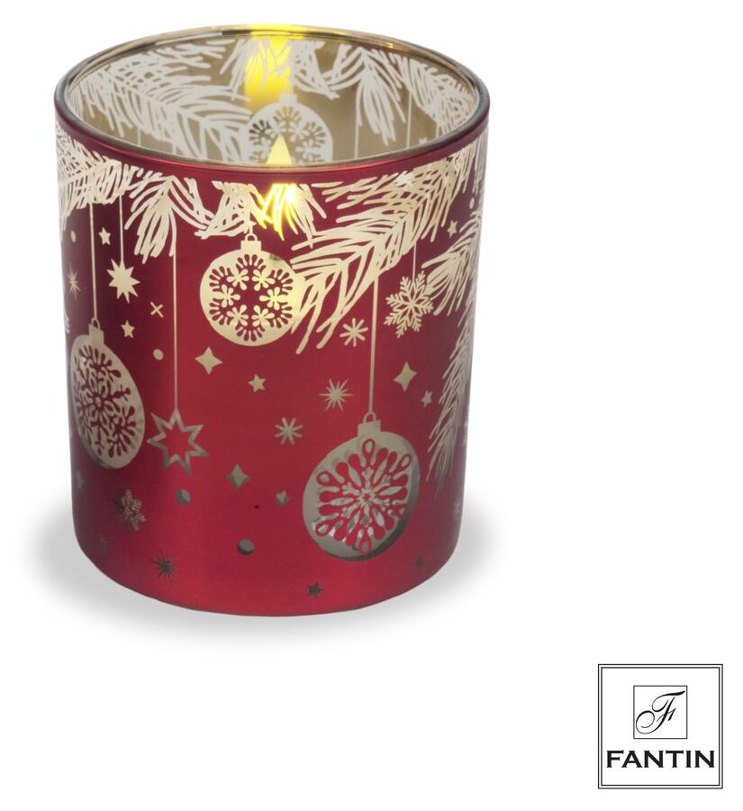 Fantin - Candela LED Rosso Rami e Palline, Vetro e Cera, 2 Misure