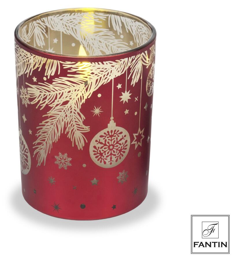 Fantin - Candela LED Rosso Rami e Palline, Vetro e Cera, 2 Misure