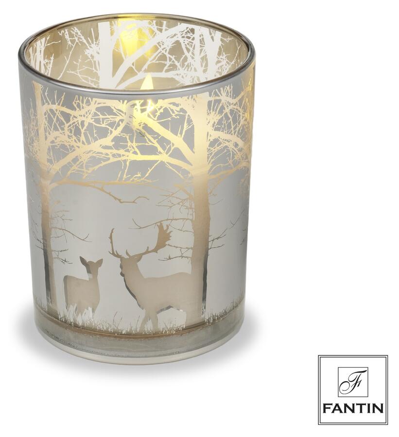 Fantin - Candela LED Silver Renne del Bosco, Vetro e Cera, 2 Misure
