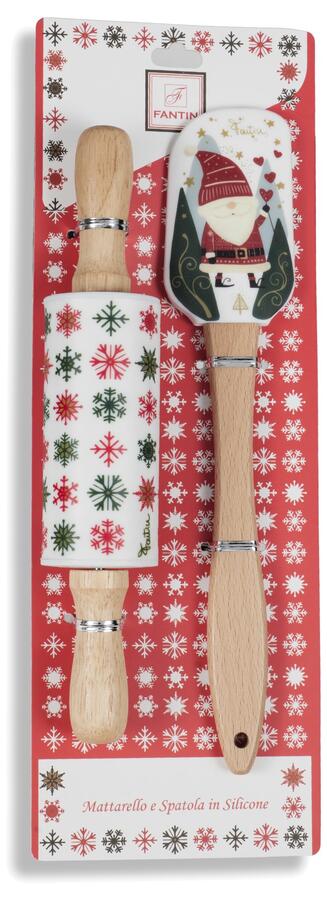 Fantin Box Natalizio Mattarello e Leccapentola in Legno e Silicone — 2 Decori