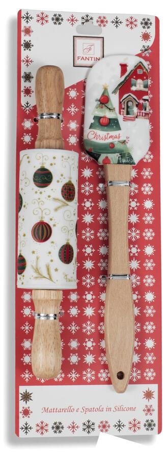Fantin Box Natalizio Mattarello e Leccapentola in Legno e Silicone — 2 Decori