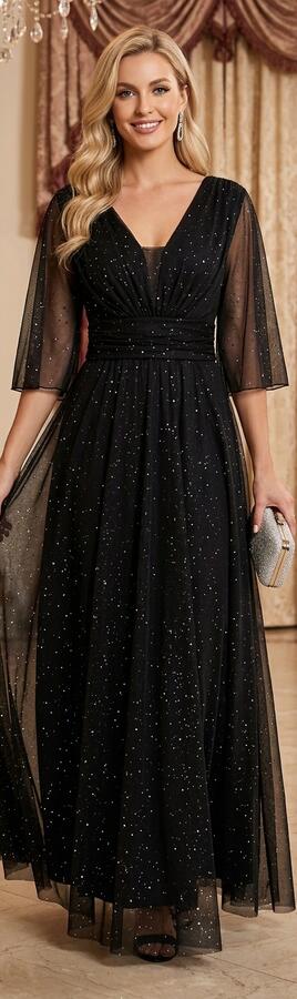 Abito simply in tulle con punti argento e manichette