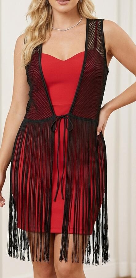1063 Tubino simply con gilet sopra a rete con frange finali