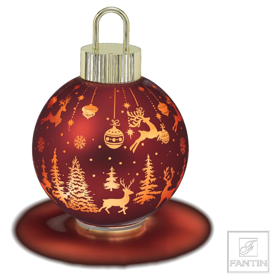 Fantin Argenti Pallina di Natale Rossa in Vetro con LED e Movimento, Decoro Renne e Alberi Oro