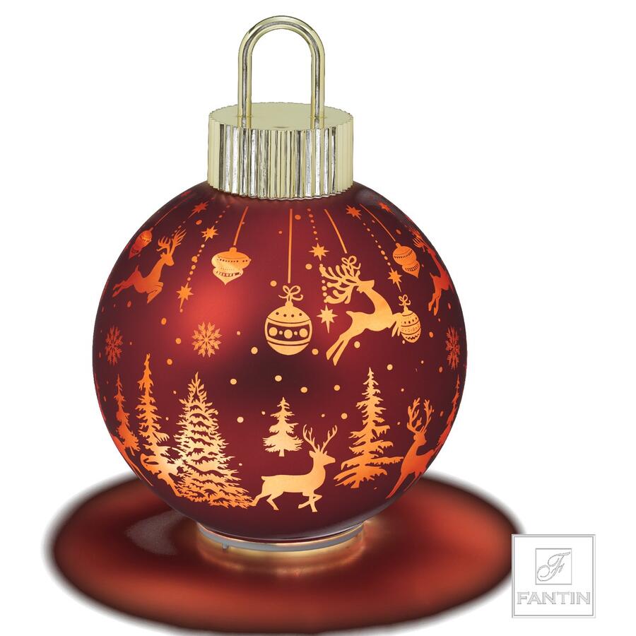 Fantin Argenti Pallina di Natale Rossa in Vetro con LED e Movimento, Decoro Renne e Alberi Oro