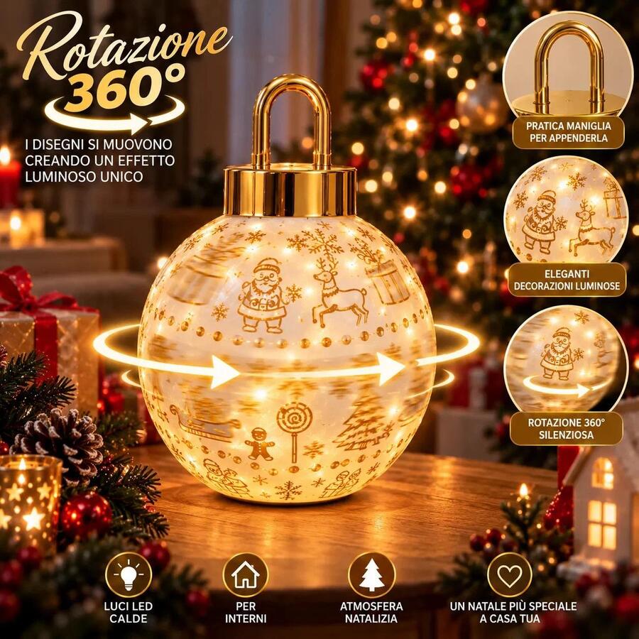 Sfera di Natale Luminosa LED Rotazione 360° Magic Christmas Ball Decor 
