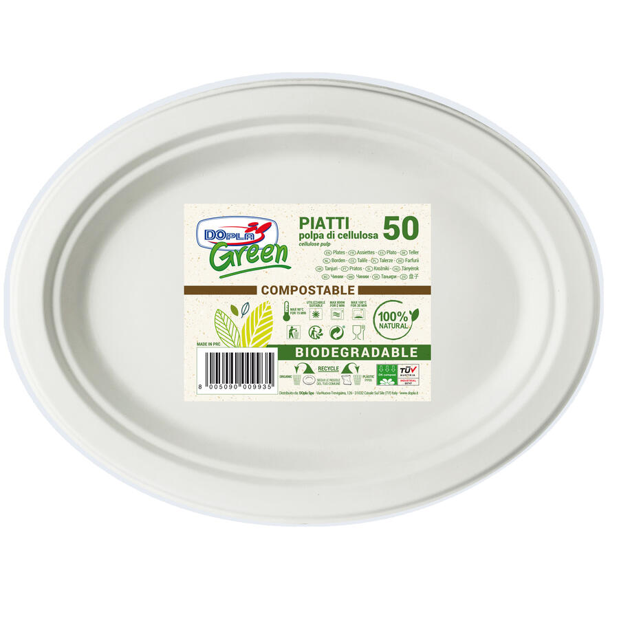 Piatti Biodegradabili in Cellulosa linea Green DOPLA - conf. 50 pz