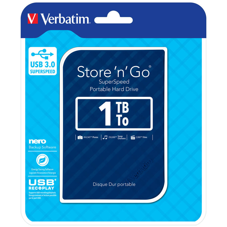 Hard Disk UBS Portatile STORE 'N' GO USB 3.0 spessore 9.5 mm VERBATIM