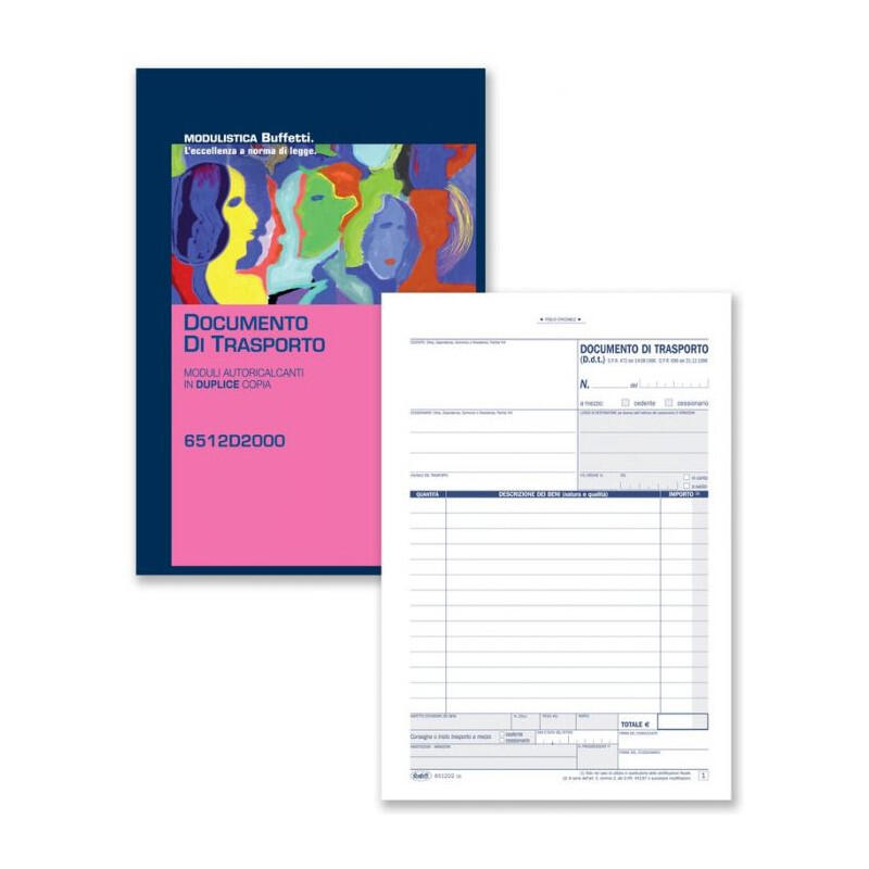BLOCCO DDT DOCUMENTO TRASPORTO DUPLICE COPIA 50X2 AUTORICALCANTE - BUFFETTI 6512D2000