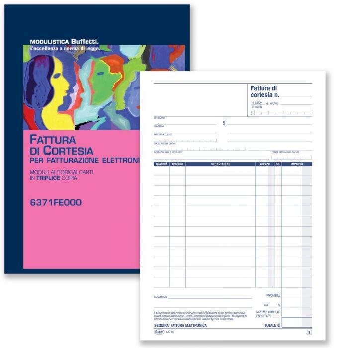 BLOCCO FATTURE DI CORTESIA 1 ALIQUOTA TRIPLICE COPIA 33X3 AUTORICALCANTE A5 - BUFFETTI 6371FE000