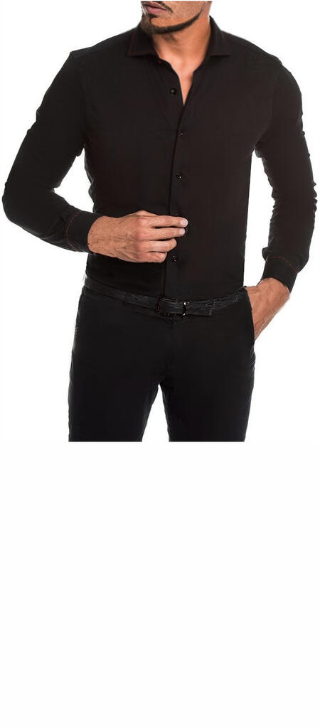 Black Viscose Dance Shirt with Red Stitching 9-0012R