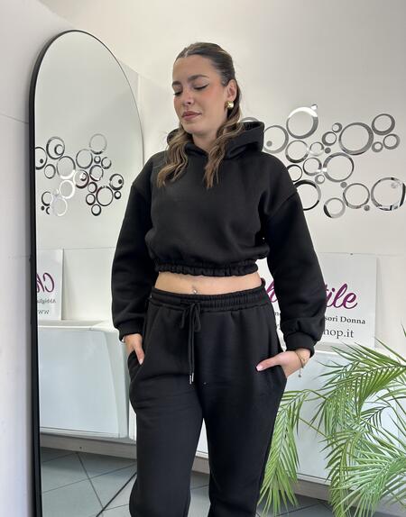 NOVITÀ Felpina crop con cappuccio felpata
