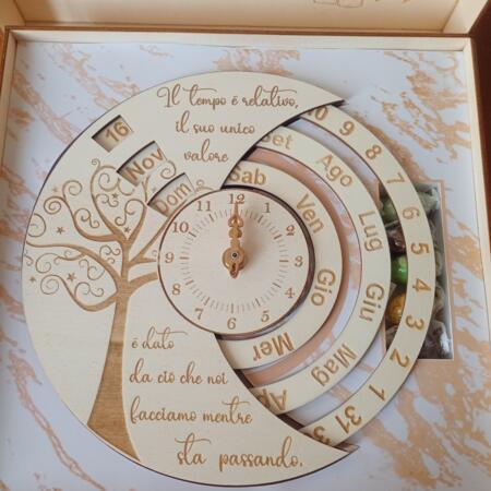 Orologio Calendario perpetuo 23cm legno+ cofanetto