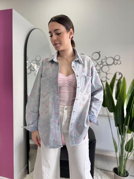 NOVITÀ Giacca in denim over cuori e brillantini