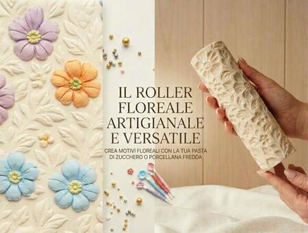 Kit Roller Floreale h 15cm + 2 Basi in Polistirolo Professionali (Ø 20 e 15 cm) – Set Completo per Cake Design e Porcellana Fredda